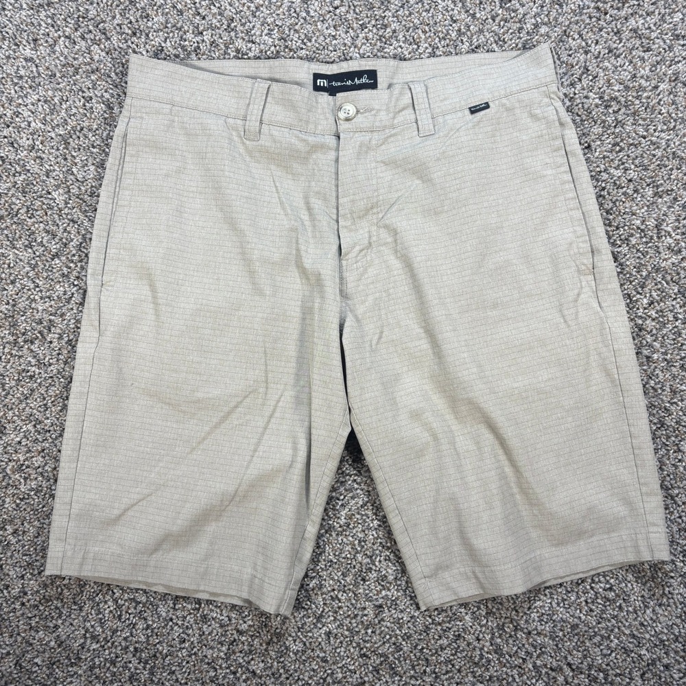 Travis Mathew Men's 34 Golf Shorts Tan Micro Stripe Stretch Polyester Blend